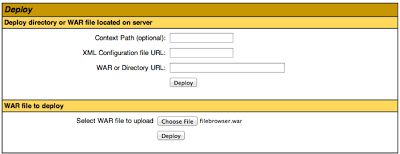 Deploying the filebrowser WAR file via Tomcat Manager