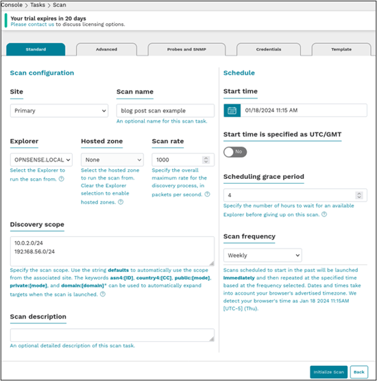 Screenshot of setting scan frequency on runzero