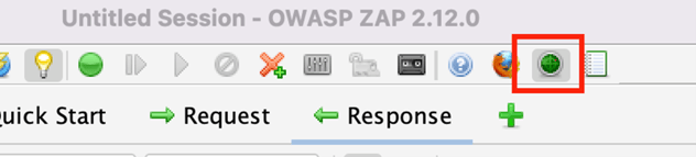 ZAP desktop app cropped to the main toolbar with the HUD icon highlighted.
