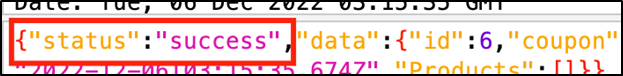 An HTTP response with a section of the JSON body highlighted, showing a "status" property with a value of "success".