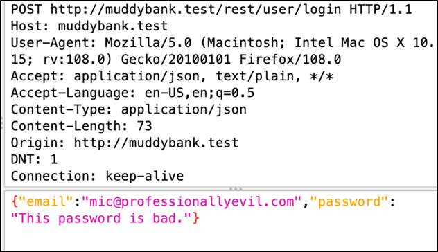 An HTTP POST request with a JSON body containing an email and password.