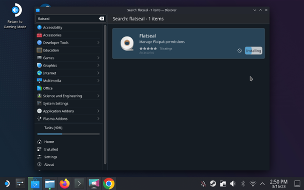 How to install Flatseal through the package store application.