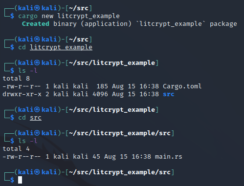 Creating the example project with cargo