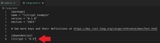 Adding the litcrypt dependecy to the Cargo.toml file