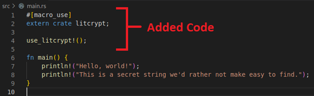 Adding the litcrypt initialization boilerplate to our project.