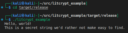 Running the new litcrypt version of the binary.