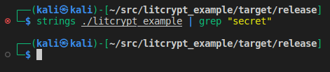 Our secret string can no longer be found in the binary.