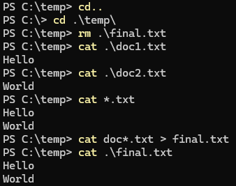 Example of powershell output for command