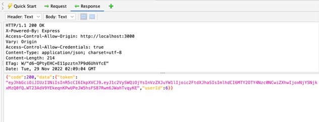 Screenshot from ZAP cropped to the Response panel.