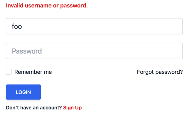 A login form with the value foo populated in the username field.