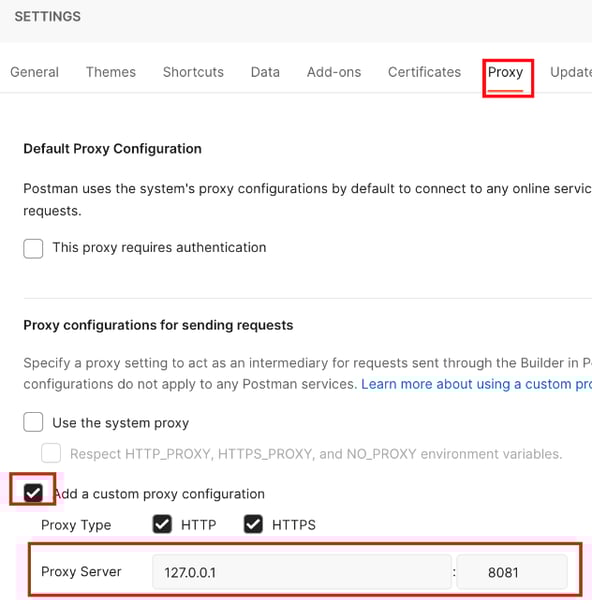Configure Postman to use a proxy server
