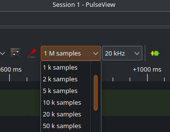 Default sample rate settings in PulseView