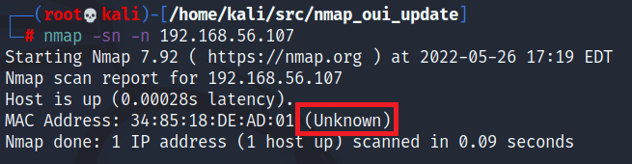 Nmap incorrectly identifies an OUI