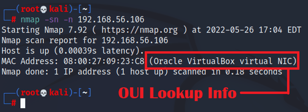 Nmap correctly identifies an OUI