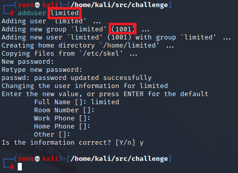 Adding our limited user to the system