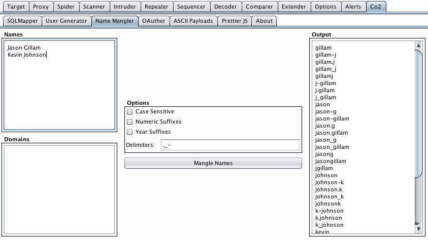 Burp Co2 Update v0.5 adds a Name Mangler module!