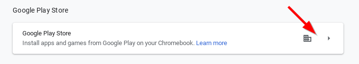 Chrome OS Settings showing the Google Play Store Manage Android preferences option