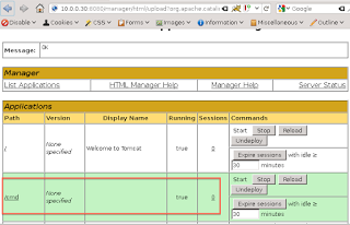 Tomcat manager showing the deployed cmd application