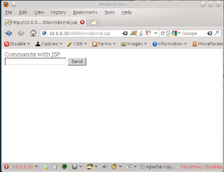 Laudanum cmd.jsp shell command interface in the browser