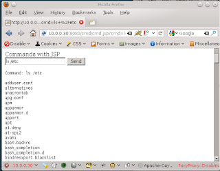 Laudanum shell showing ls command output listing directory contents