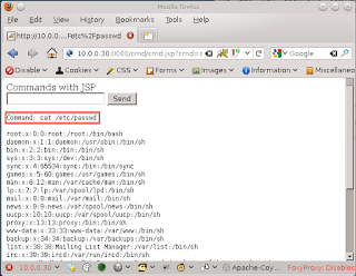 Laudanum shell showing cat command output of /etc/passwd file