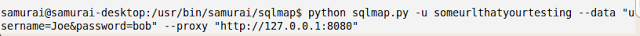 Sqlmap command showing POST data, cookie, and proxy parameters