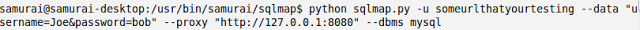 Sqlmap command with DBMS parameter set to MySQL
