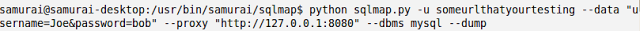 Sqlmap command with dump-all parameter for full database enumeration