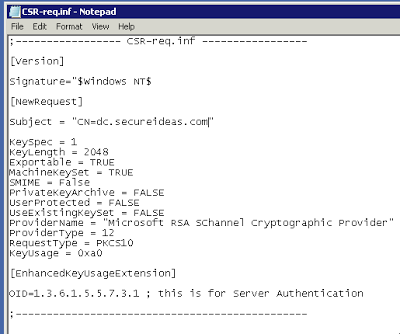 Creating SSL Certificate Requests Using Certreq.exe and Enable LDAPS