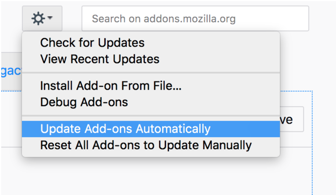 Firefox add-on update settings