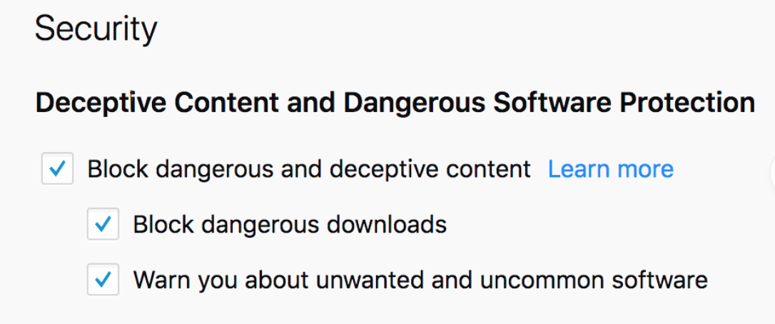 Firefox malware protection settings