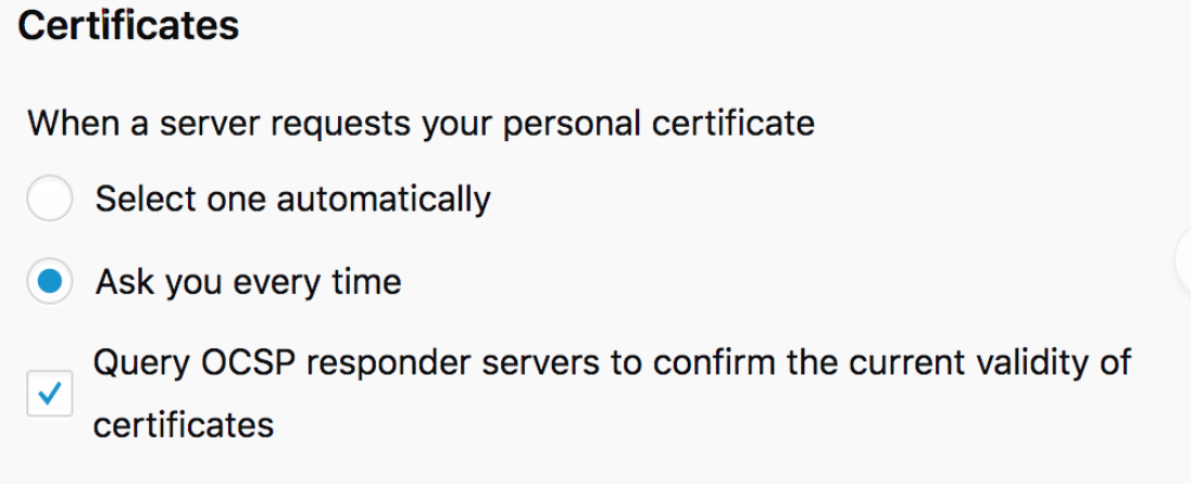 Firefox OCSP certificate revocation settings