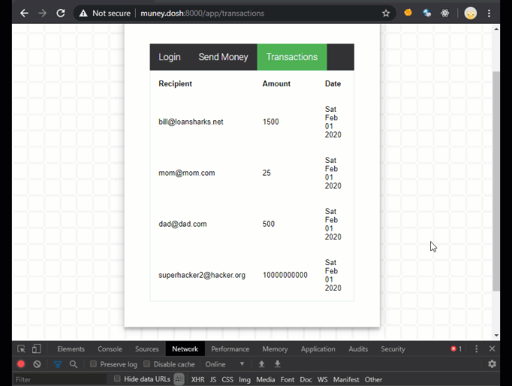 Animated demo showing the CSRF attack succeeding via a GET request that bypasses SameSite=Lax