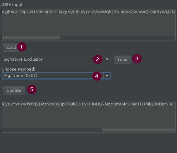 JOSEPH manual tab showing the signature exclusion attack workflow with numbered steps