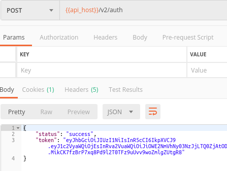 Postman response body showing a JSON object containing the bearer token