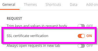 Postman SSL certificate verification setting