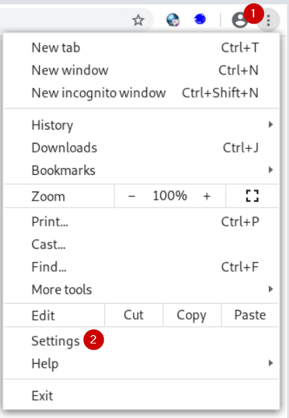 Chrome menu with Settings option highlighted