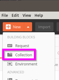 Postman sidebar showing a new collection created in the left panel