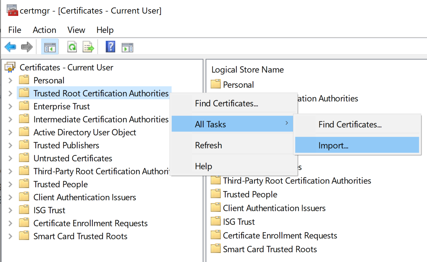 Certificate Import Wizard in certmgr.msc