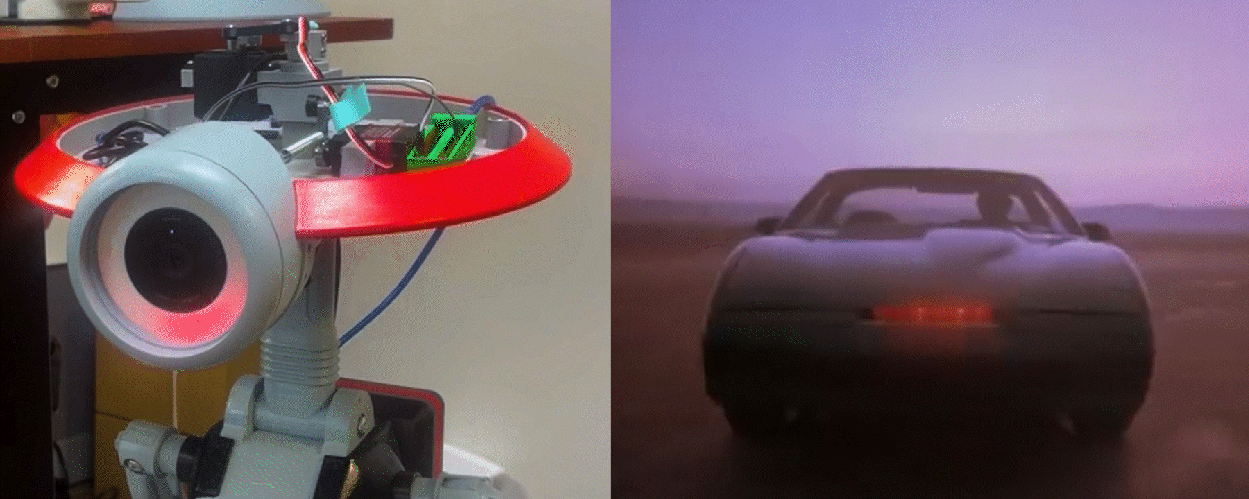 Side-by-side comparison of the KITT scanner effect and the droid's LED eye