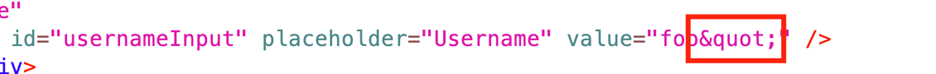 HTML source showing double-quote entity encoded in input value