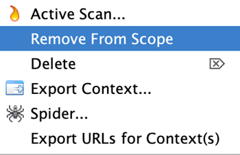 ZAP context menu with Remove from Scope option