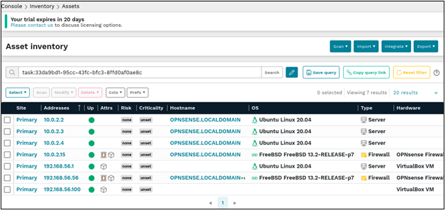 runZero asset inventory view