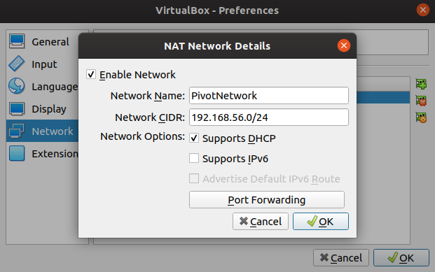 VirtualBox NAT Network configuration dialog