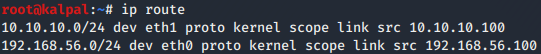 Route table showing both subnets on correct interfaces
