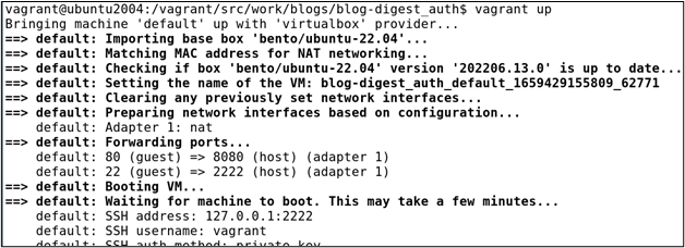 Vagrant up command output showing provisioning