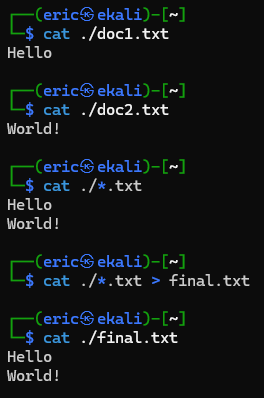 Linux cat command output