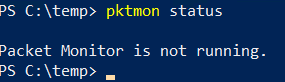 Pktmon status output showing no active capture