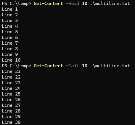 PowerShell Get-Content with Head and Tail parameters
