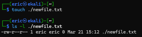 Linux touch command output